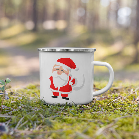 White Cute Santa Enamel Mug Camping Christmas