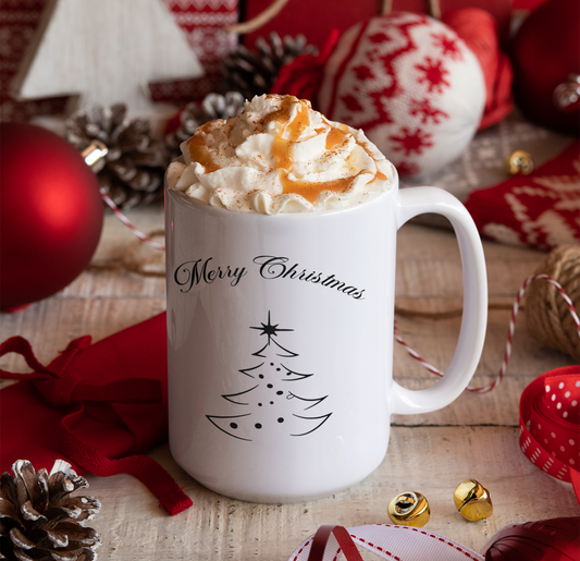 Merry Christmas Tree Minimalist White glossy mug