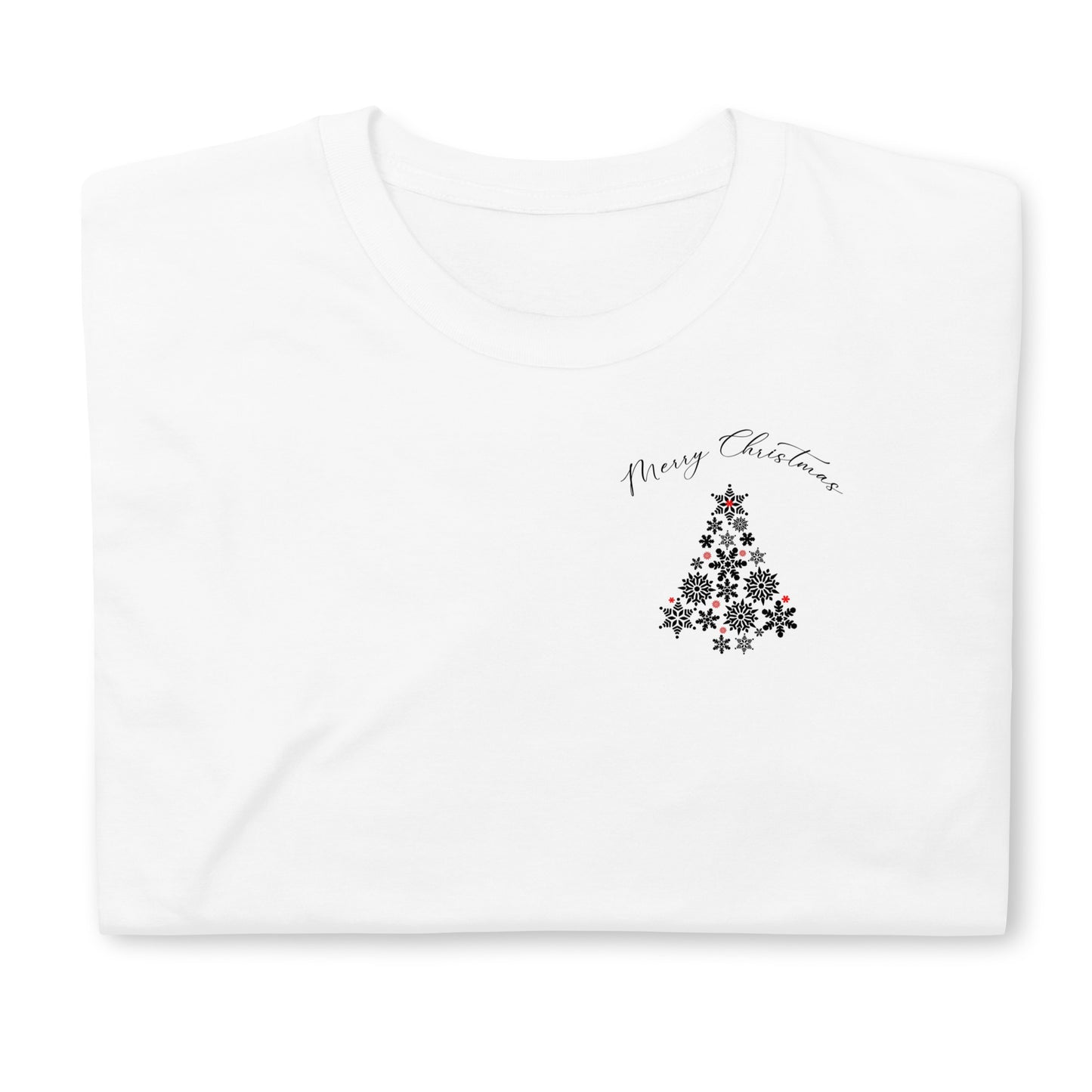 Merry Christmas Black Snowflakes Tree Left Corner Short-Sleeve Unisex T-Shirt