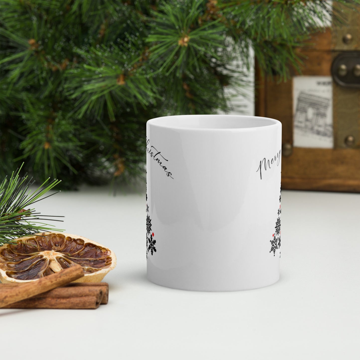 Black Snowflakes Christmas Tree Cup