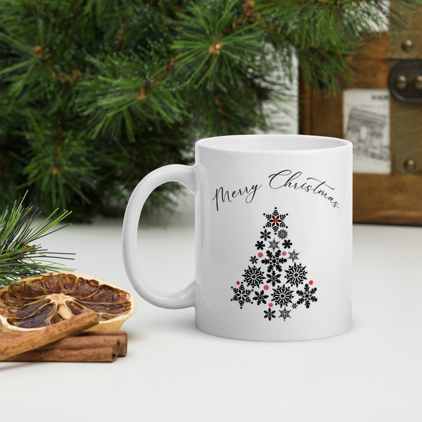 Black Snowflakes Christmas Tree Cup