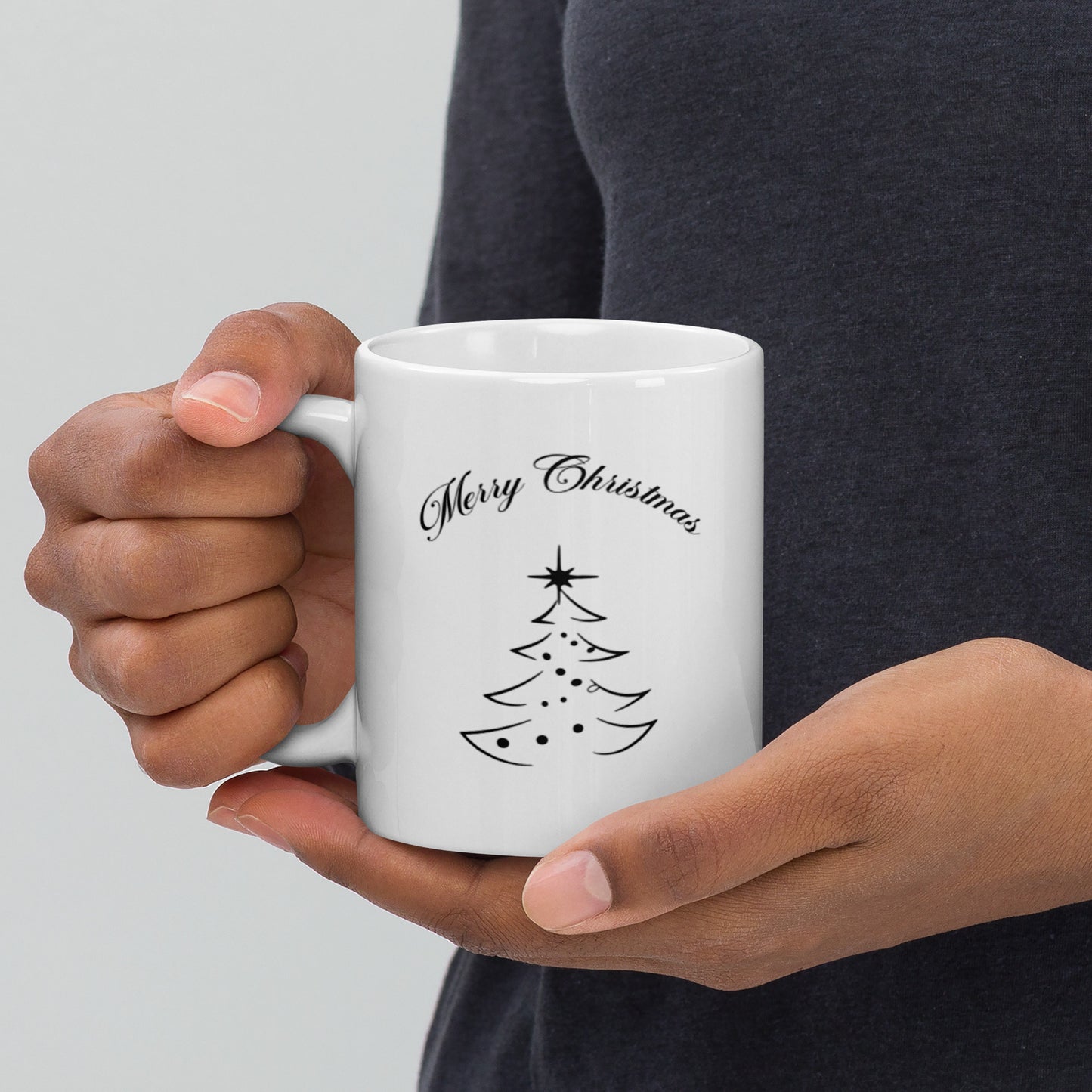 Merry Christmas Tree Minimalist White glossy mug