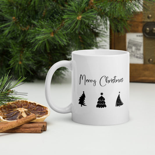 White Minimalist Christmas Trees glossy mug