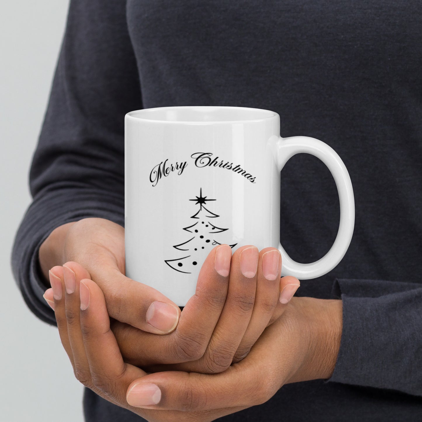 Merry Christmas Tree Minimalist White glossy mug