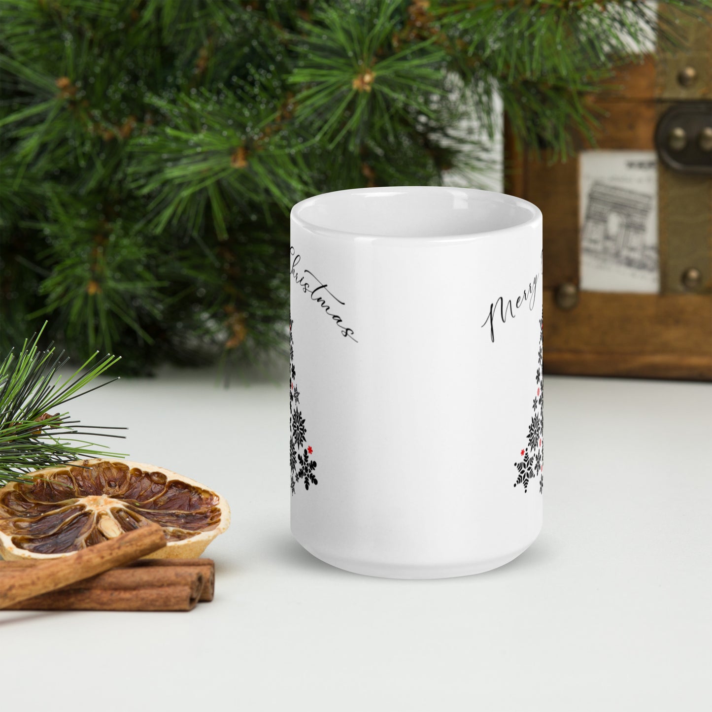 Black Snowflakes Christmas Tree Cup