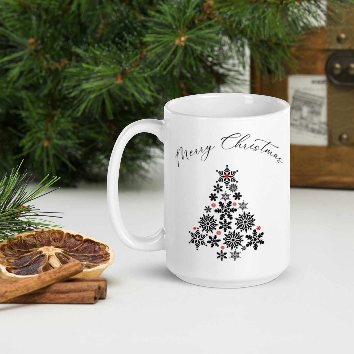 Black Snowflakes Christmas Tree Cup