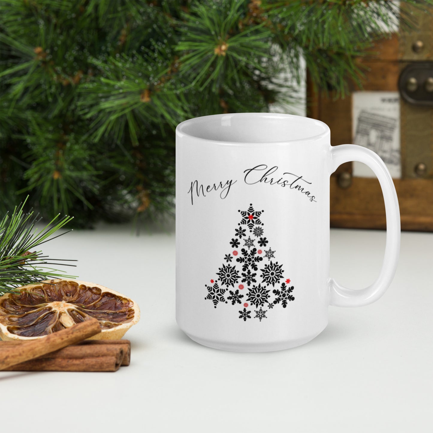 Black Snowflakes Christmas Tree Cup