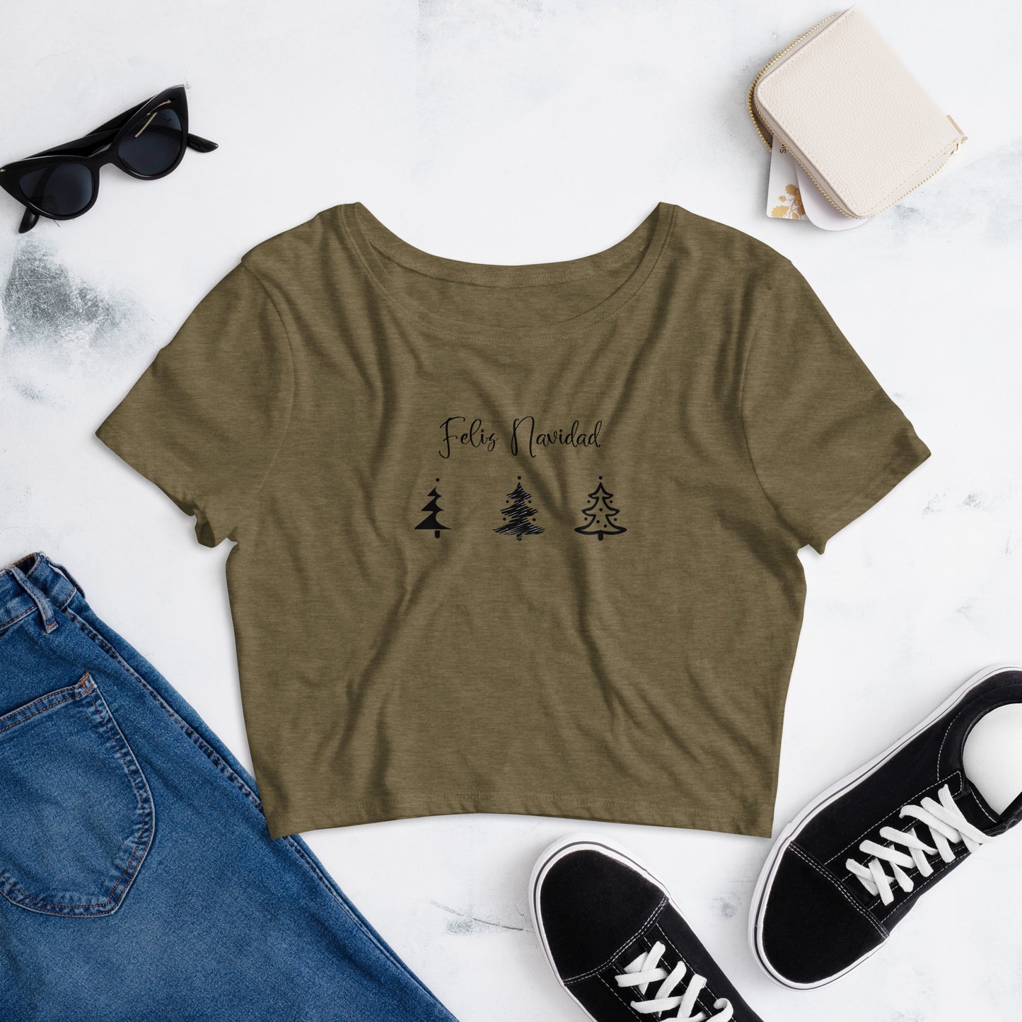 Feliz Navidad Trees Minimalist Women’s Crop Tee