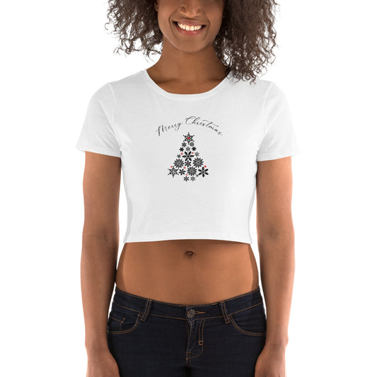 Merry Christmas Black Snowflakes Tree Women’s Crop Tee