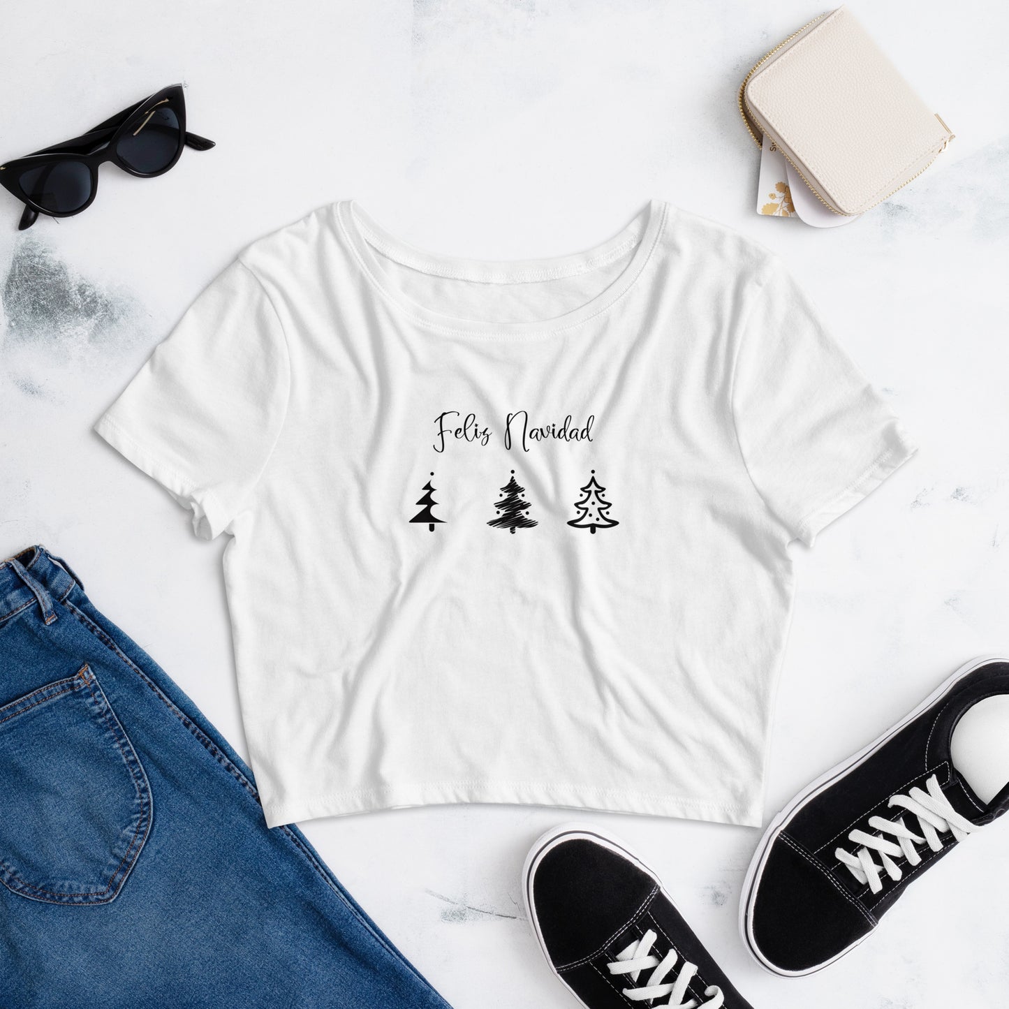 Feliz Navidad Trees Minimalist Women’s Crop Tee