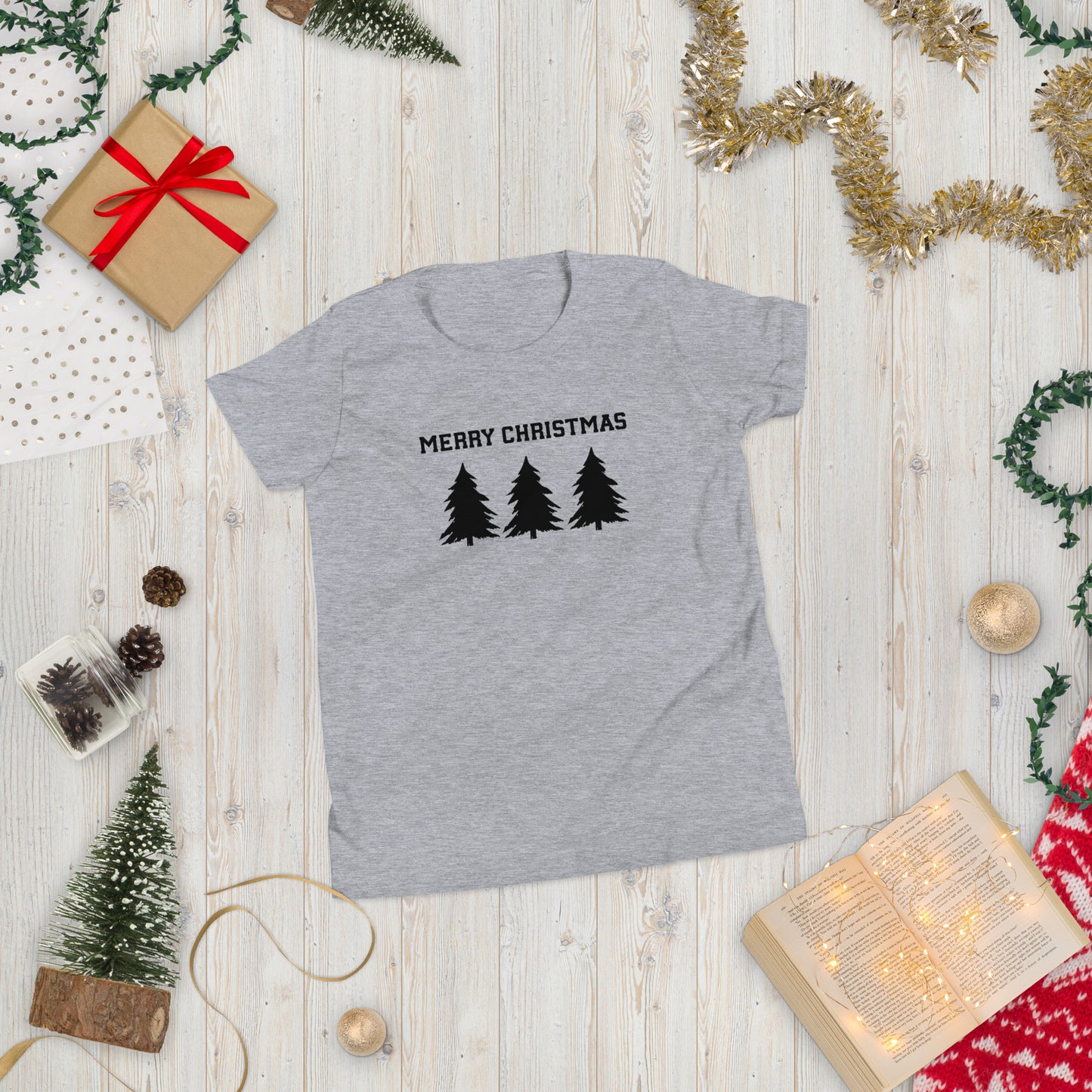 Merry Christmas Trees Minimalist Youth Short Sleeve T-Shirt