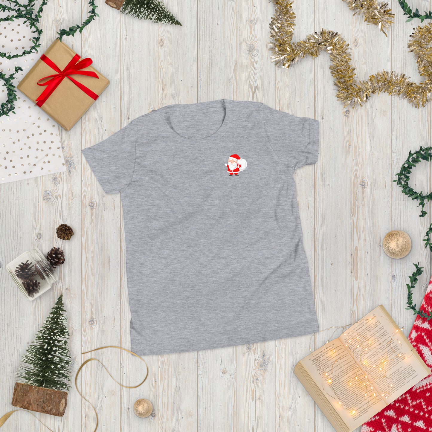 Youth Cute Santa Left Corner Short Sleeve T-Shirt Christmas