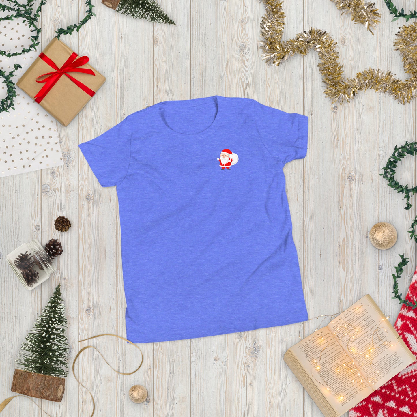 Youth Cute Santa Left Corner Short Sleeve T-Shirt Christmas