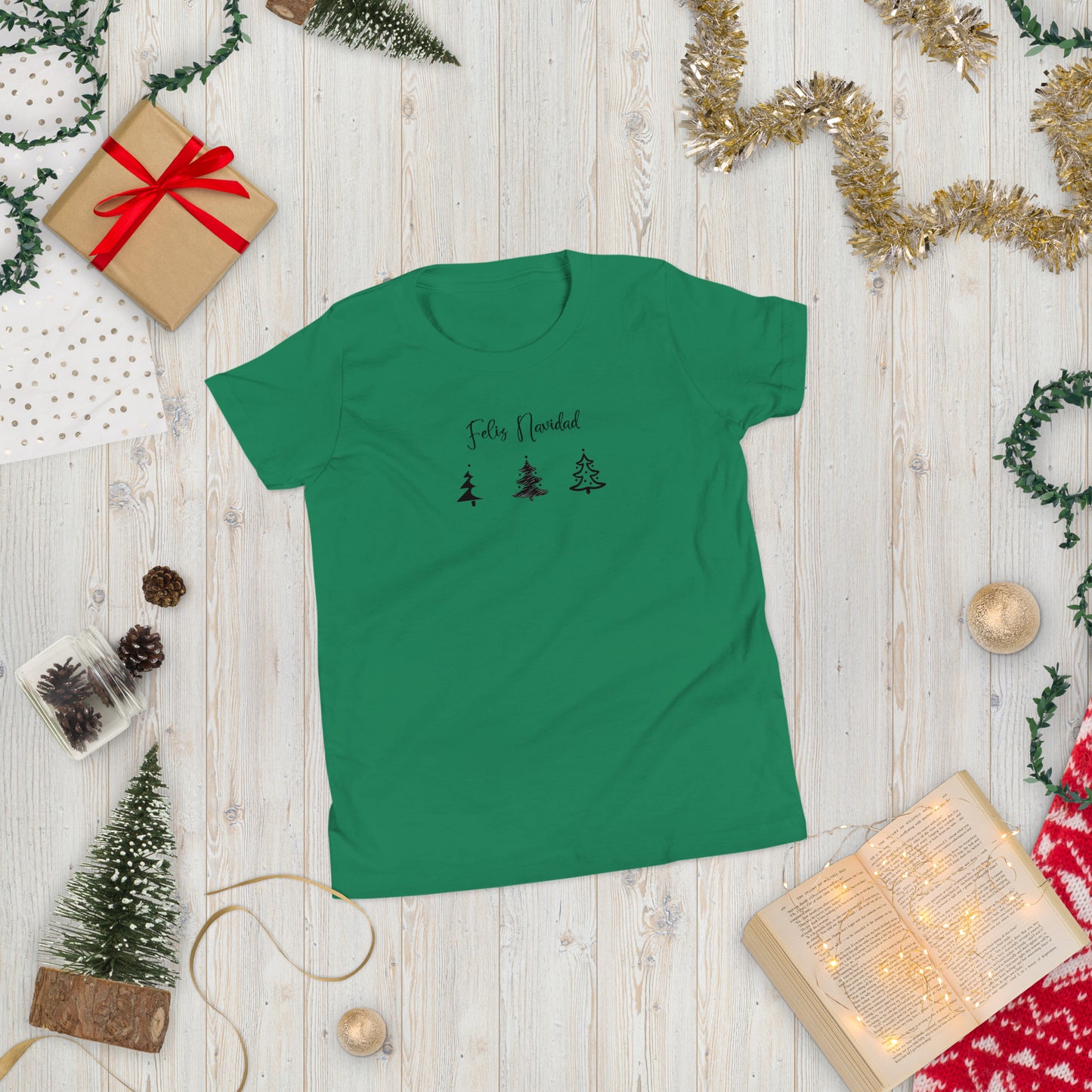 Feliz Navidad Trees Minimalist Youth Short Sleeve T-Shirt