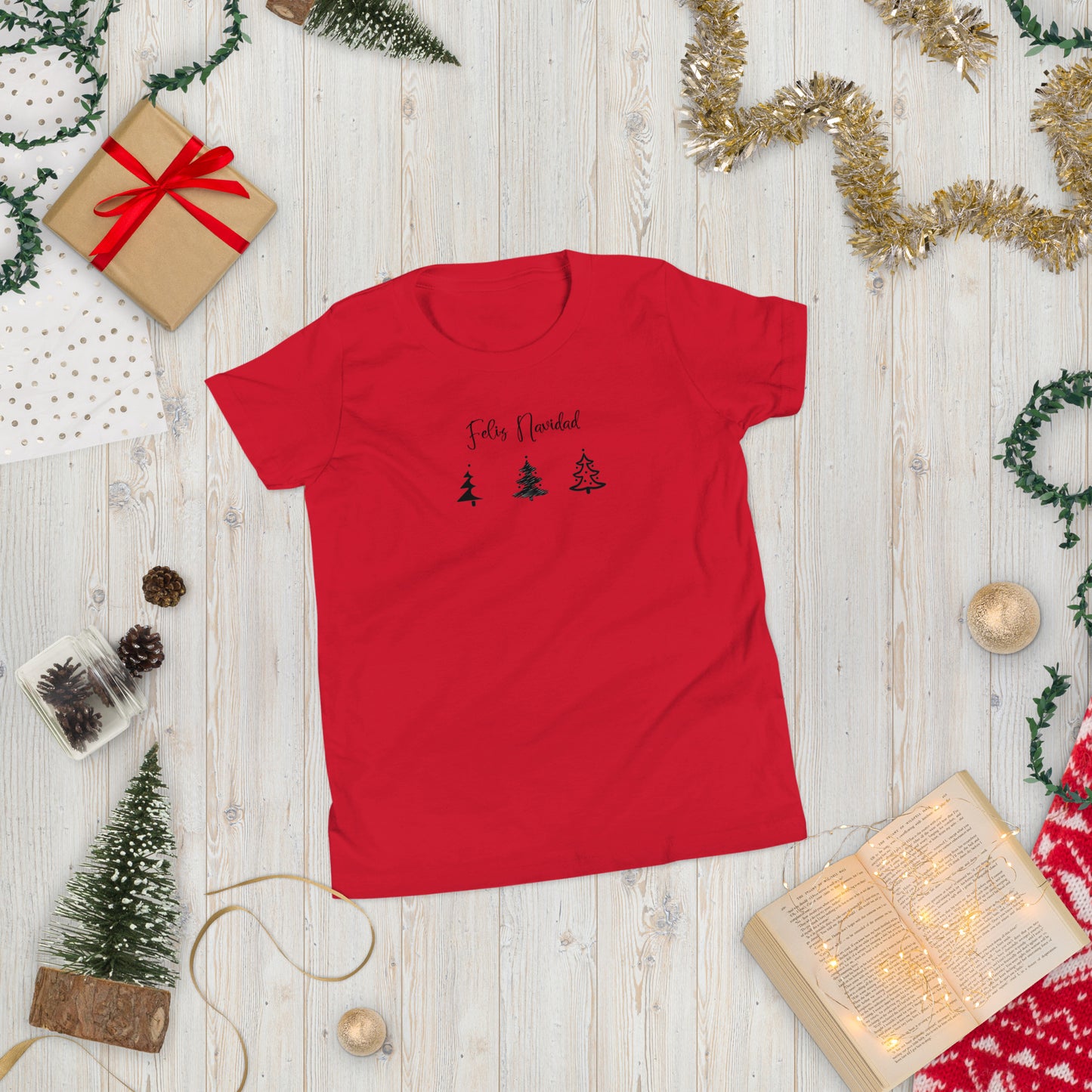 Feliz Navidad Trees Minimalist Youth Short Sleeve T-Shirt