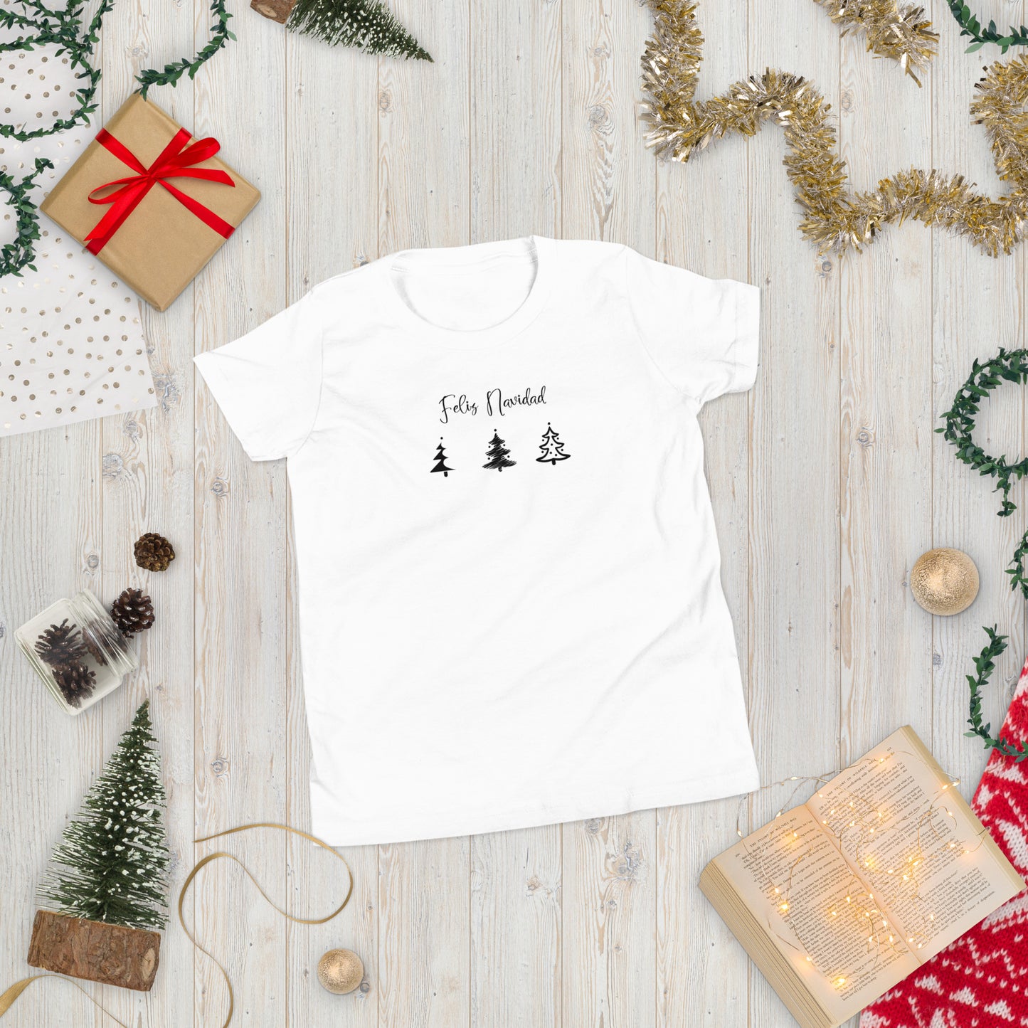 Feliz Navidad Trees Minimalist Youth Short Sleeve T-Shirt